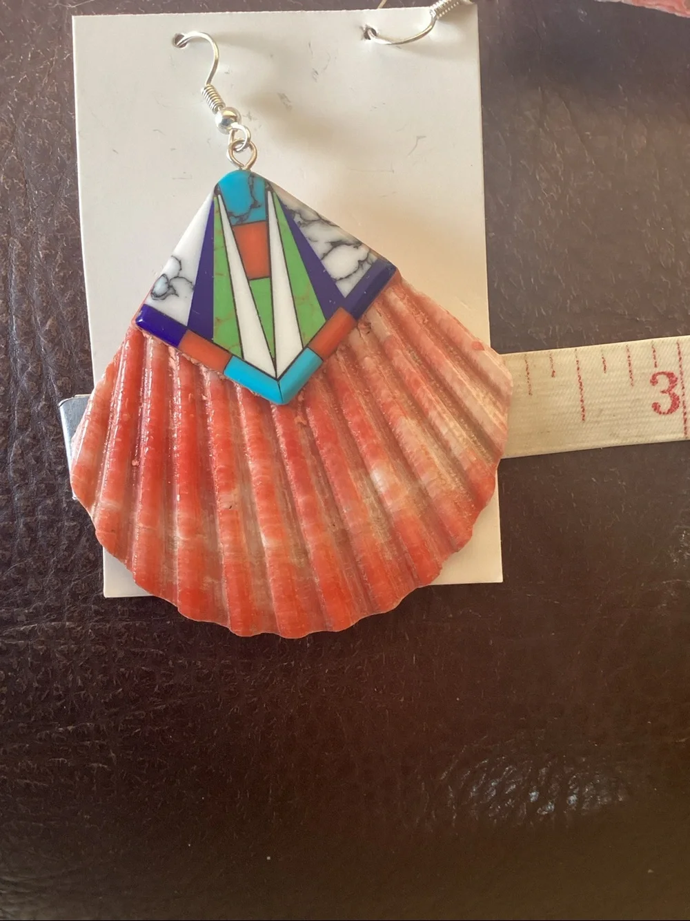 Spiny Oyster shell earrings mosaic top HUGE
